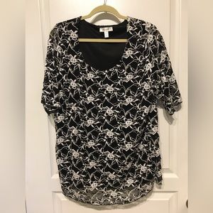 Black, Embroidered Lace Pullover Blouse Sz 2x